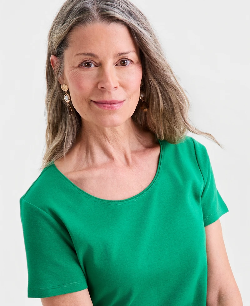 Style & Co Petite Cotton Scoop-Neck Short-Sleeve Top, Created for Macy's