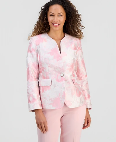 Kasper Petite Collarless Jacquard Blazer