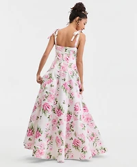 B Darlin Juniors' Floral Print Sleeveless Gown