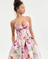 Katia Rae Juniors' Floral Print Corset Sleeveless Midi Dress
