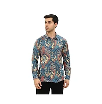Campus Sutra Men's Aegean Blue Floral-Opulance Shirt