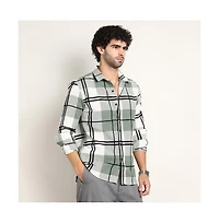 Campus Sutra Men's Sage Green Overlap Buffalo Shirt