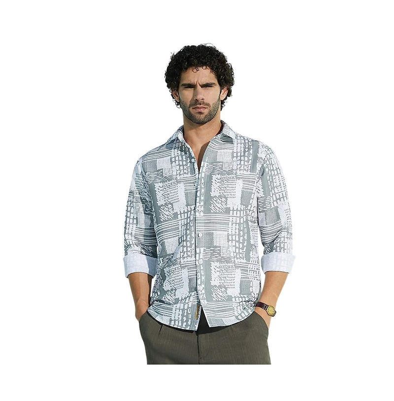 Campus Sutra Men's Flint Grey Verve-Impressionistic Shirt