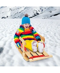 Hongge Wooden Snow Sled for Kids Classic Pull Sled with Backrest and Rope