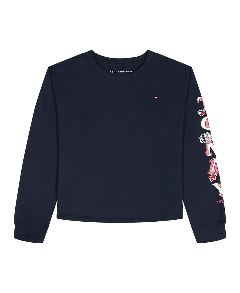Tommy Hilfiger Girls' 7-16 Boxy Glitter Long-Sleeve T-Shirt