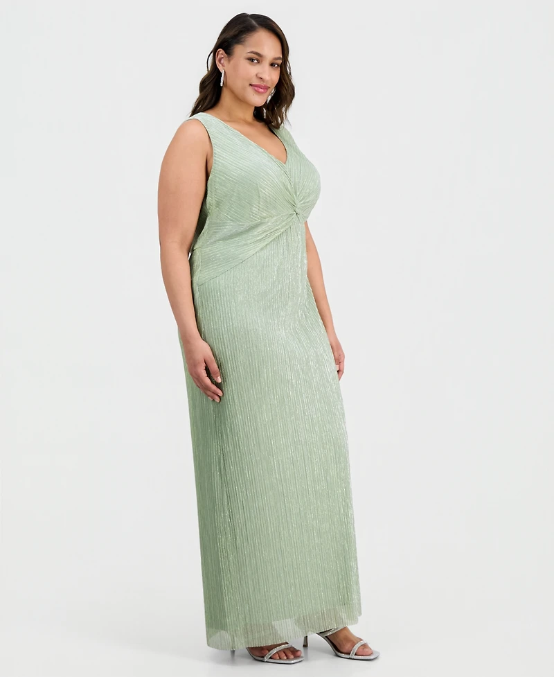 Connected Plus Twisted Metallic Jersey Maxi Dress