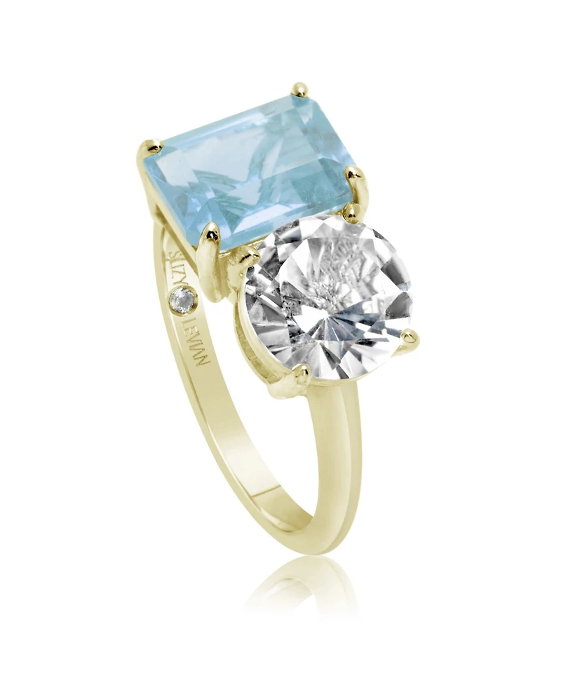 Suzy Levian Sterling Silver Gemstone Toi et Moi Two-Stone Ring