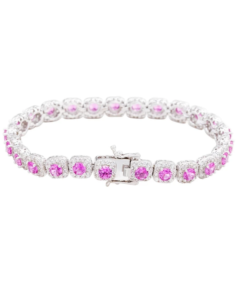 Suzy Levian Sterling Silver Sapphire Halo Tennis Bracelet