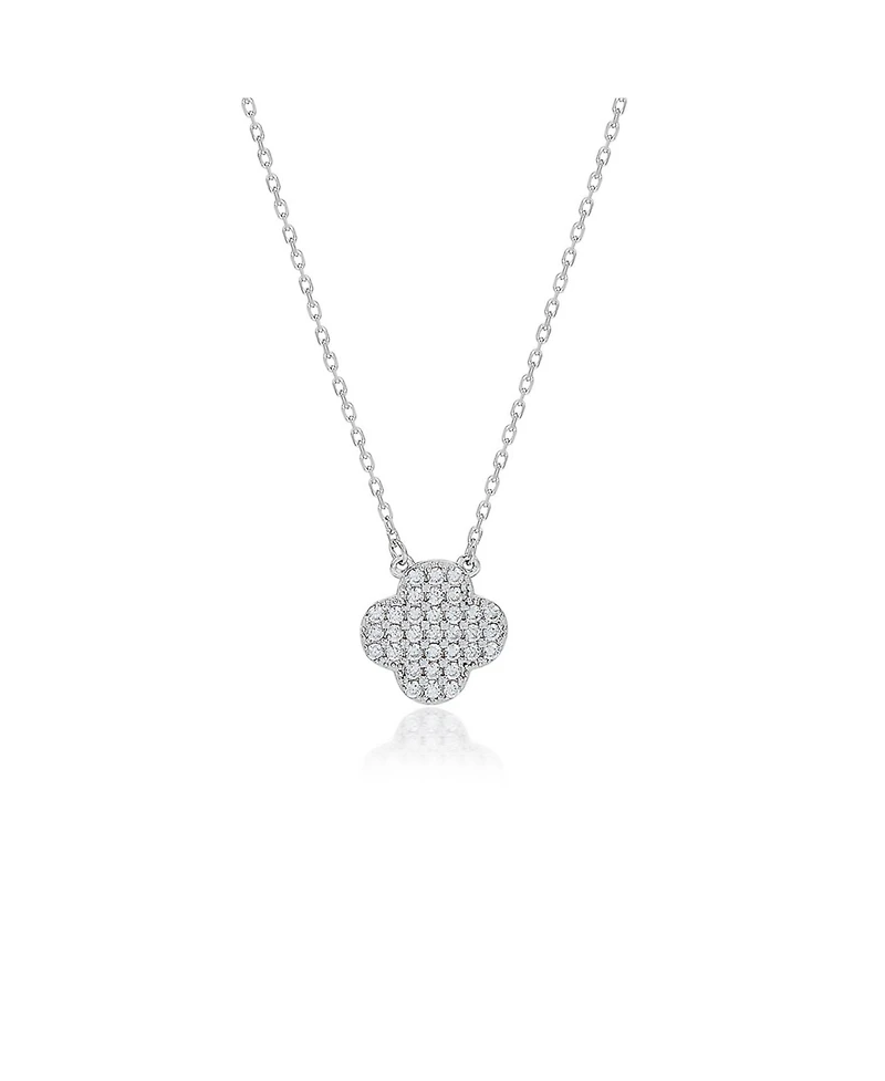 Suzy Levian Sterling Silver Cubic Zirconia Pave Clover Solitaire Necklace