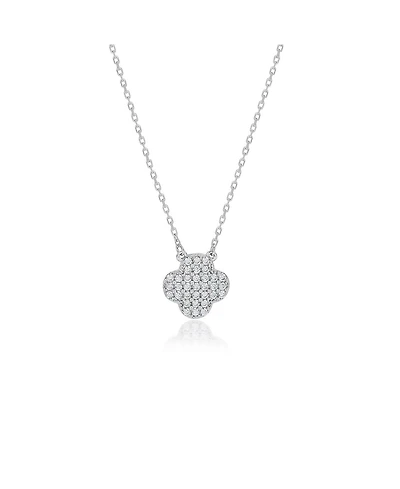 Suzy Levian Sterling Silver Cubic Zirconia Pave Clover Solitaire Necklace
