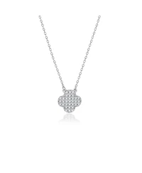 Suzy Levian Sterling Silver Cubic Zirconia Pave Clover Solitaire Necklace