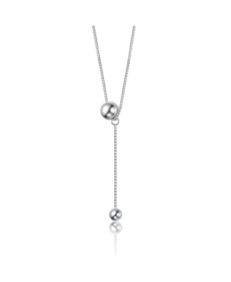 White Gold Plated Minimalist Dual Sphere Drop Necklace