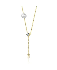 14K Gold Plated with Clear Cubic Zirconia & White Mother of Pearl Y-Necklace