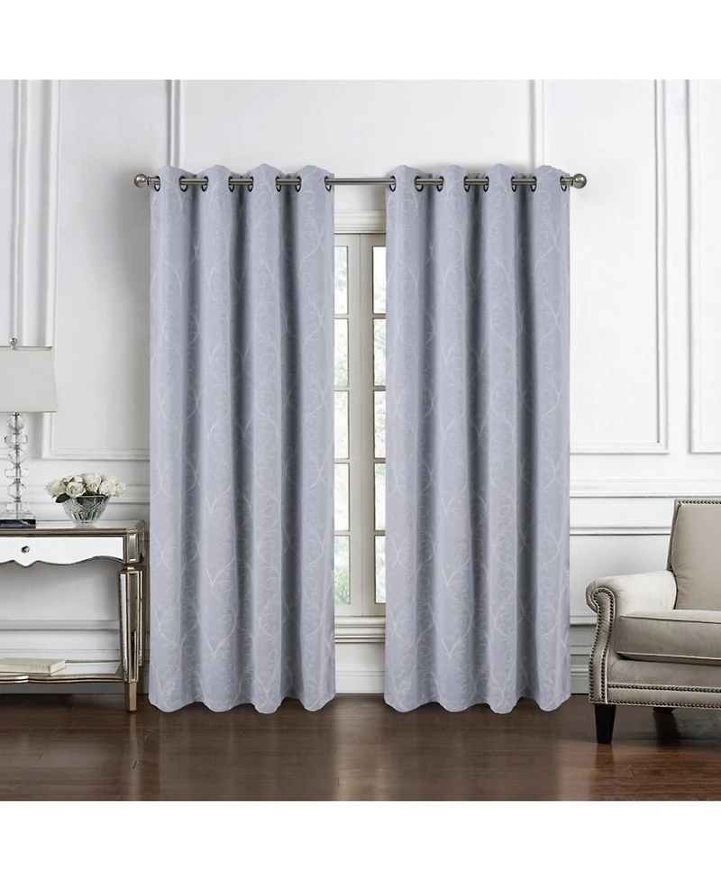 Rt Designer Collection Kimber Embroidered Blackout Luxurious Decorative Grommet Curtain Panel 54" x Silver