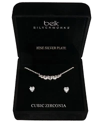 Giani Bernini Silver-Tone Cubic Zirconia Heart Necklace and Stud Earrings Set