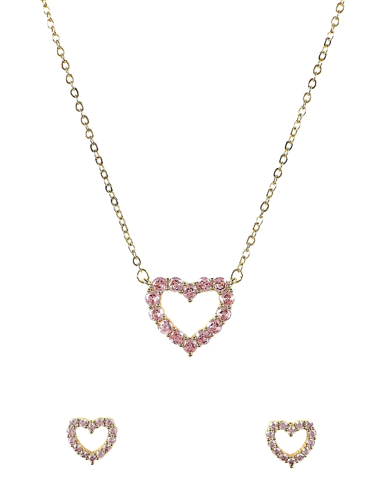 Giani Bernini Gold-Tone Cubic Zirconia Heart Pendant Necklace and Matching Earrings Set