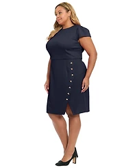 London Times Plus-Size Short-Sleeve Button-Skirt Sheath Dress