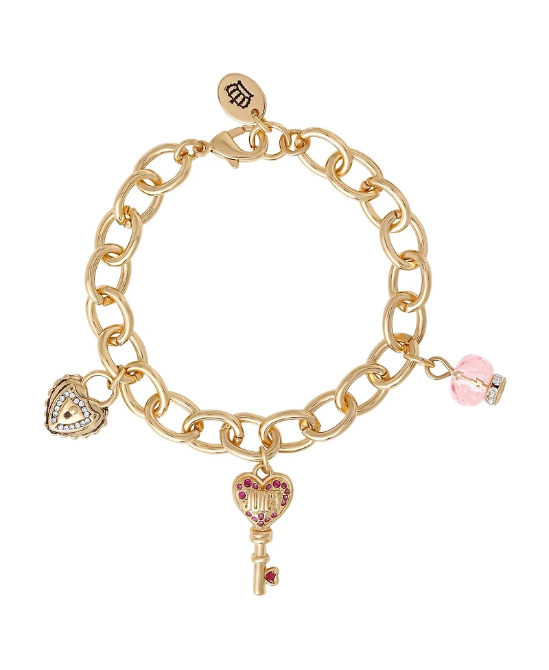 Juicy Couture Charm Bracelet Set with Heart and Key Charms - 7.5'' Chain