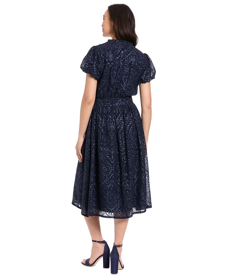 London Times Petite Notch Neck Short-Sleeve Dress
