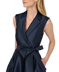 Adrianna Papell Petite Lapel Mikado Sleeveless Dress