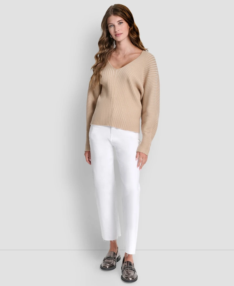 Dkny Women's V-Neck Long-Sleeve Rib-Knit Sweater