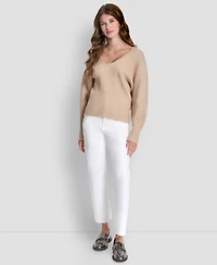 Dkny Women's V-Neck Long-Sleeve Rib-Knit Sweater