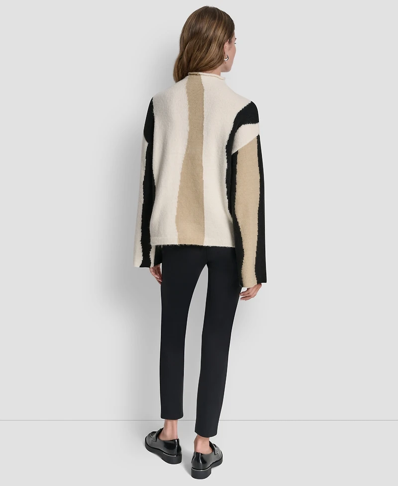 Dkny Women's Long-Sleeve Mock Neck Color-Block Sweater