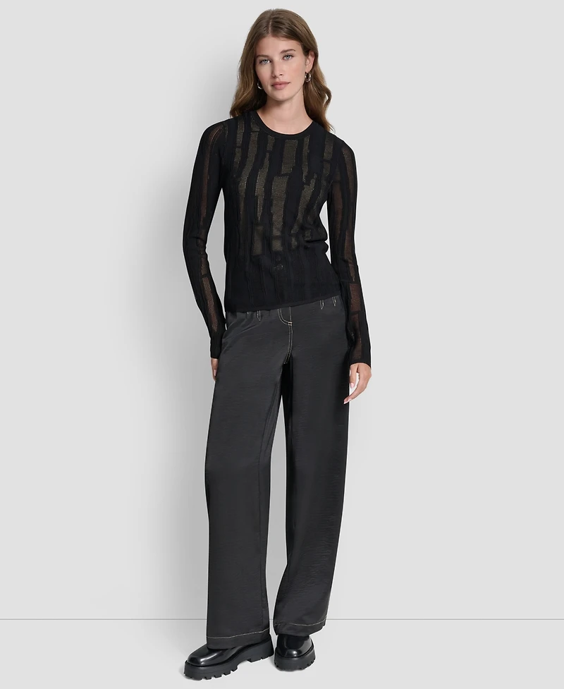 Dkny Women's Long-Sleeve Double Layer Mixed Stitch Sweater