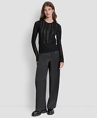 Dkny Women's Long-Sleeve Double Layer Mixed Stitch Sweater