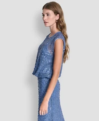 Dkny Women's Sleeveless Bubble Hem Sequin Knit Top