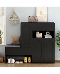 Slickblue Shoe Storage Bench with Cushion Seat, Doors, and Shelves