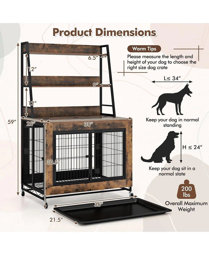 Gymax Dog Crate Furniture w/ Storage Shelves Industrial Dog Kennel w/ Flip-up Top