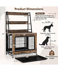 Gymax Dog Crate Furniture w/ Storage Shelves Industrial Dog Kennel w/ Flip-up Top