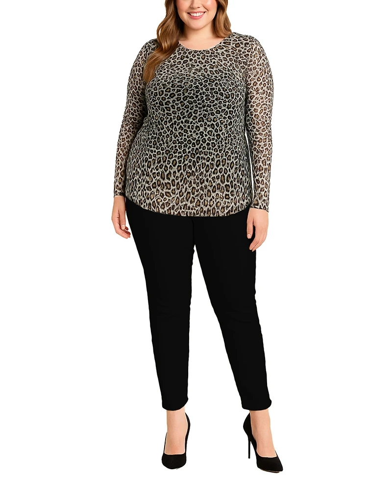 Coin 1804 Plus Jaguar Mesh Scoop neck Long sleeve Top