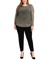 Coin 1804 Plus Jaguar Mesh Scoop neck Long sleeve Top