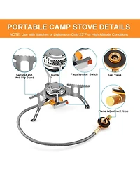 Camping Gas Stove, 3700W Portable Backpacking Stove with Piezo Ignition, Portable Burner, Camping Stove Adapter and Carrying Case for Outdoor Cooking