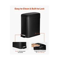 Slickblue Slim 6L Bathroom Trash Can with Step Pedal, Soft-Close Lid & Detachable Bin, Black