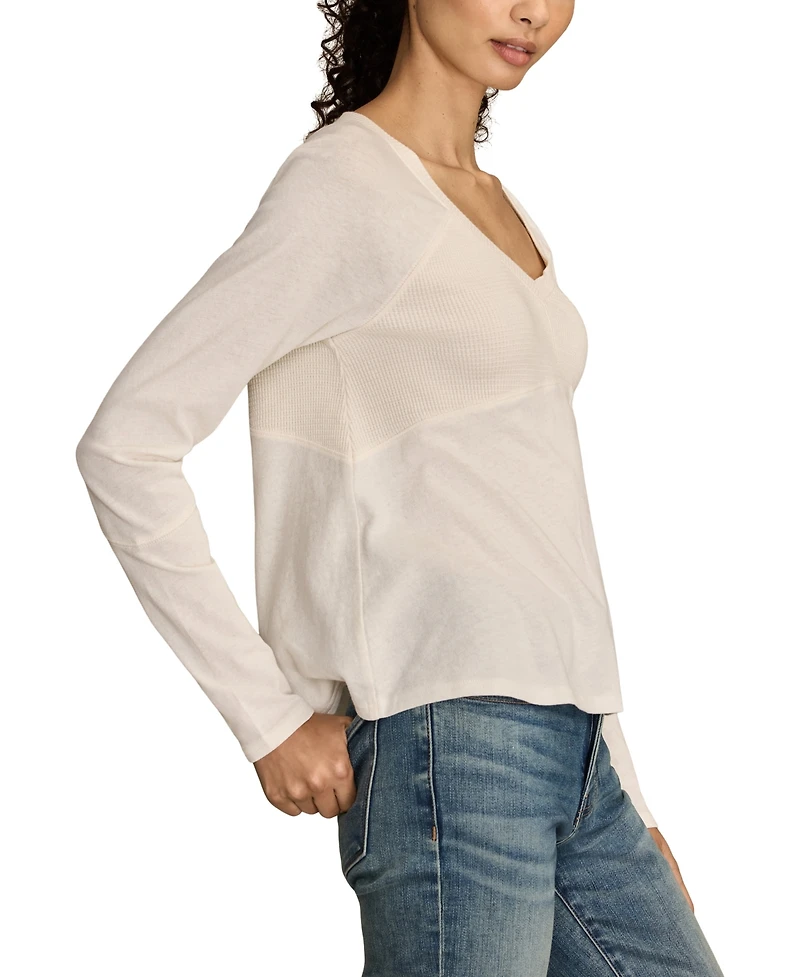 Lucky Brand Women's Waffle Mix V-Neck Top