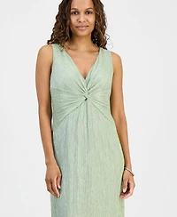 Connected Petite Metallic V-Neck Twist-Front Gown