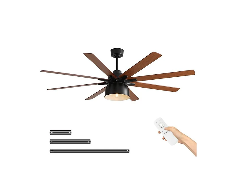 Sofucor 52-inch Modern Black 8-Blade Ceiling Fan with Remote Control and Timing Function