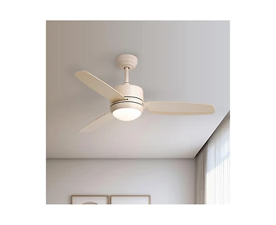 46-inch Modern Beige 3-blade Ceiling Fan with Led Light with Six-speed Remote Control