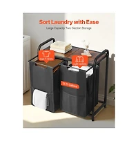 Slickblue 2-Section Laundry Sorter with Pull-Out Bags and Wooden Top