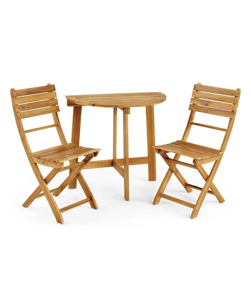 Streamdale Furniture Outdoor Acacia Wood 3 Piece Half Round Folding Bistro Set Natural