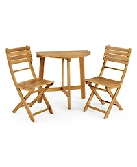 Streamdale Furniture Outdoor Acacia Wood 3 Piece Half Round Folding Bistro Set Natural