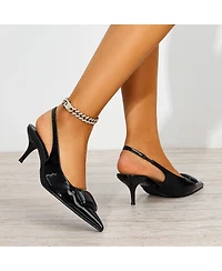 Berness Women's Jennifer Patent Slingback Kitten Heels with Geometric Embellishment