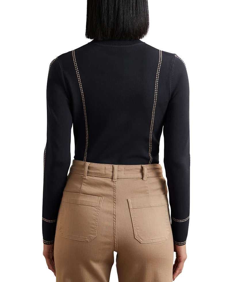 Reiss Women's Contrast-Stitch Knit Top