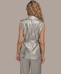 Donna Karan New York Women's Metallic Belted Sleeveless Vest
