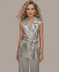 Donna Karan New York Women's Metallic Belted Sleeveless Vest