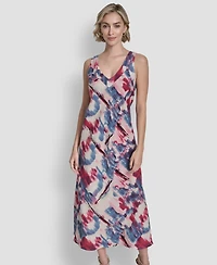 Dkny Women's Sleeveless V-Neck Panel Printed Dress