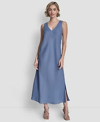 Dkny Women's Linen Panelled V-Neck Midi Dress